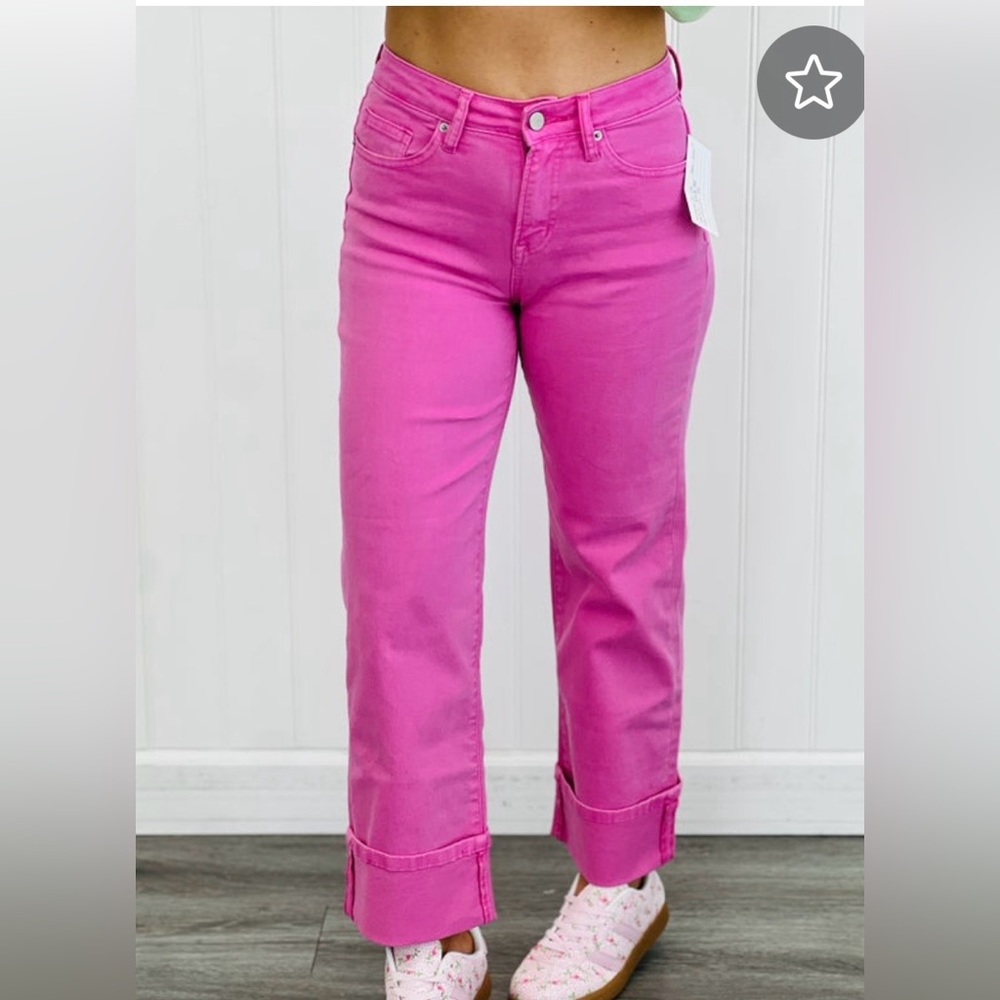 High-Rise Straight Crop Jeans in Hot Pink
